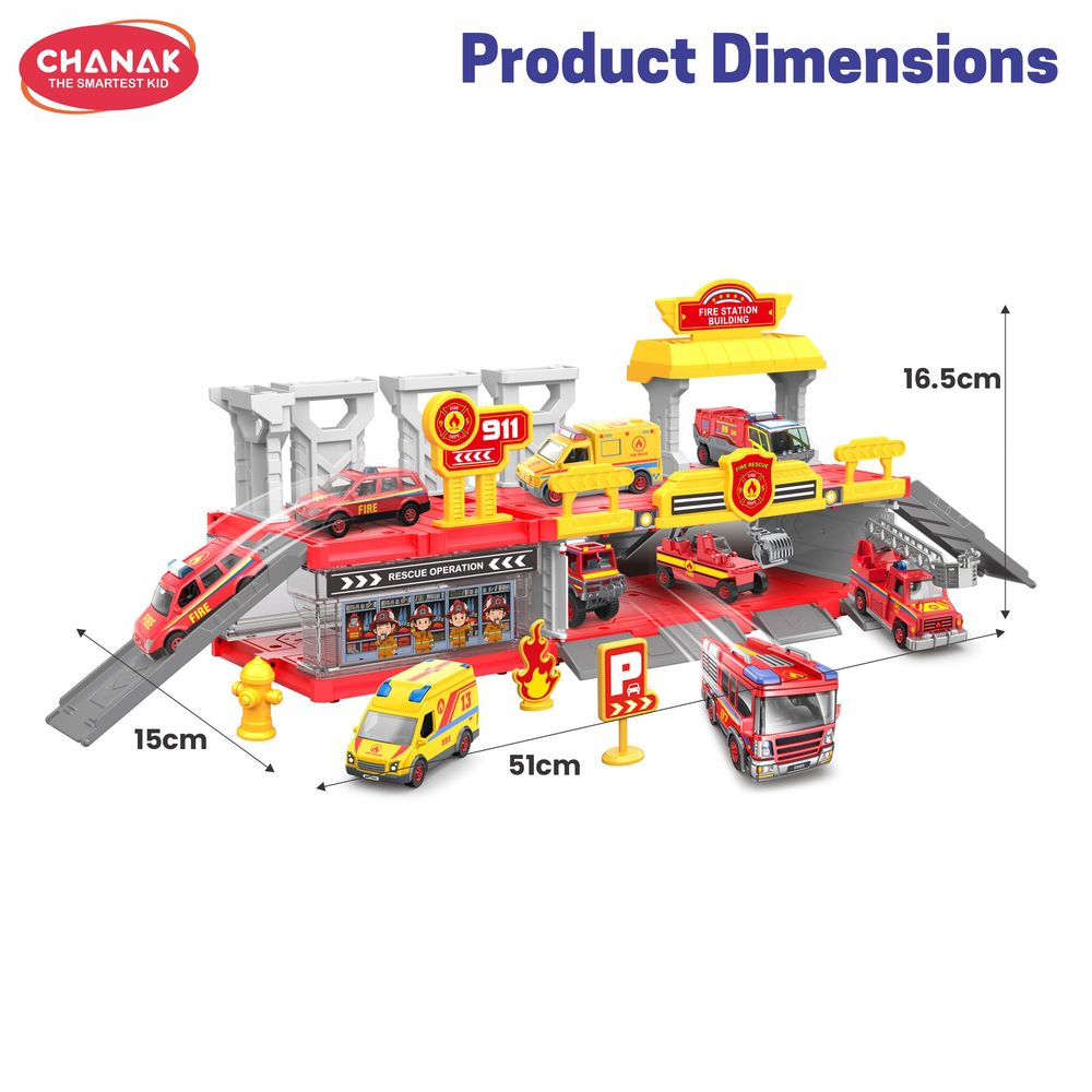 Chanak - 3 In 1 Fire Department Building Playset - 7 Pcs