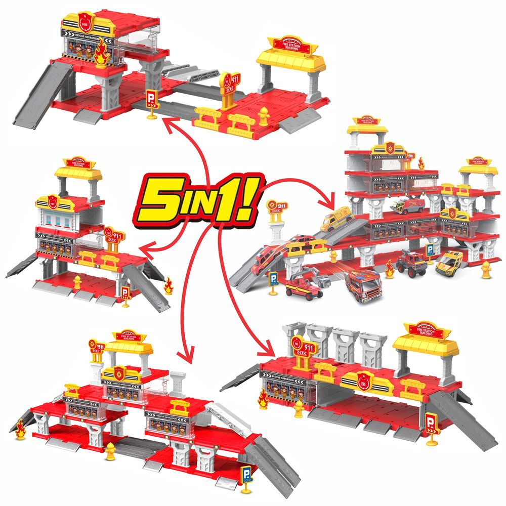 Chanak - 5 In 1 Fire Department Building Playset - 8 Pcs