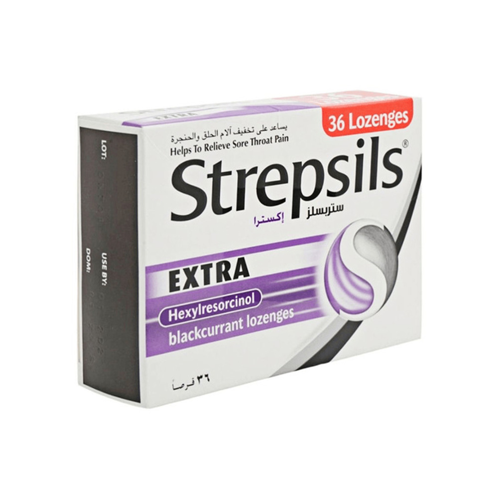 Strepsils - Extra Sore Throat Pain Relief Lozenges - Blackcurrant - 36 Count