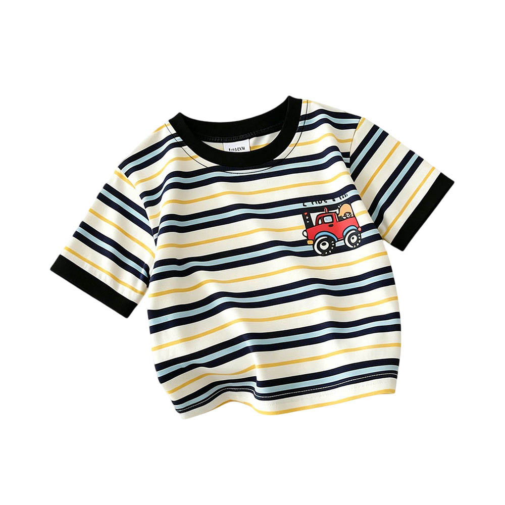 Taiyage - Baby Boy's Striped Car Printed Short-Sleeves T-Shirt - Black
