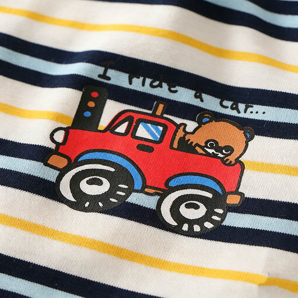Taiyage - Baby Boy's Striped Car Printed Short-Sleeves T-Shirt - Black