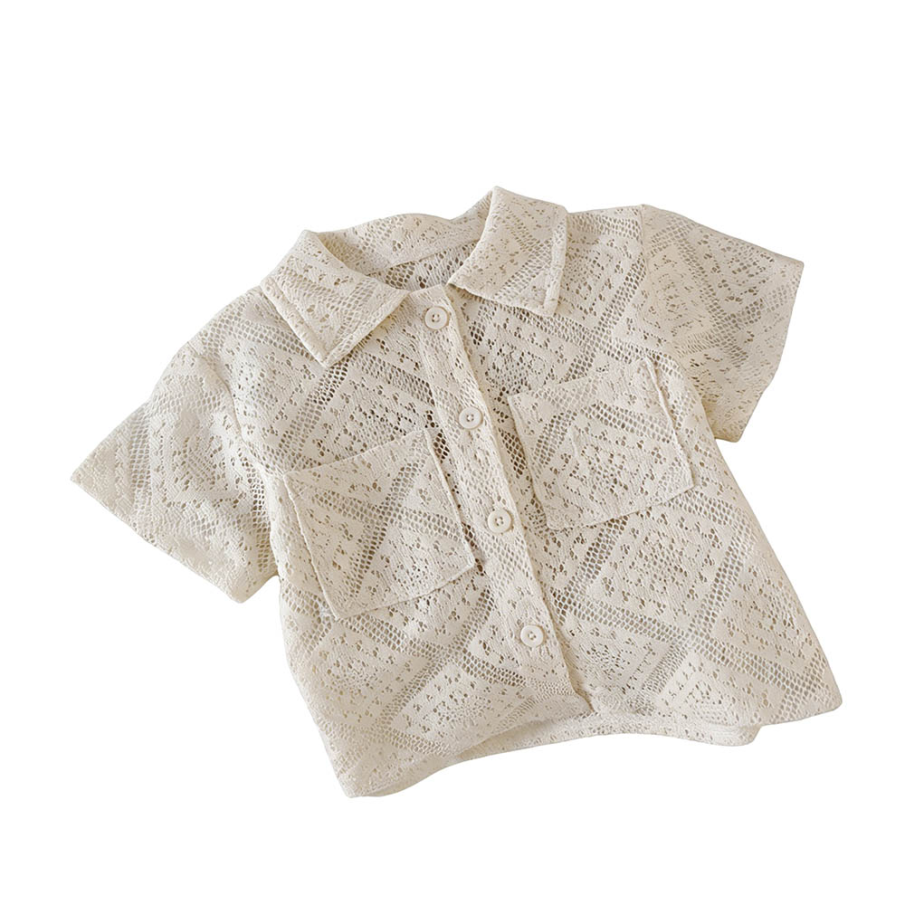 Taiyage - Baby Mesh Short Sleeves Shirt With Pockets - Beige