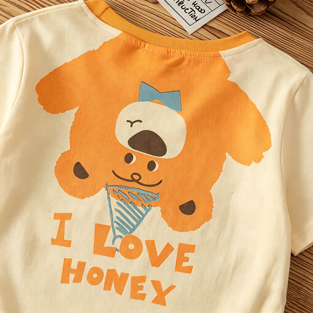 Taiyage - Baby Cotton Bear Printed Long Sleeves T-Shirt - Apricot