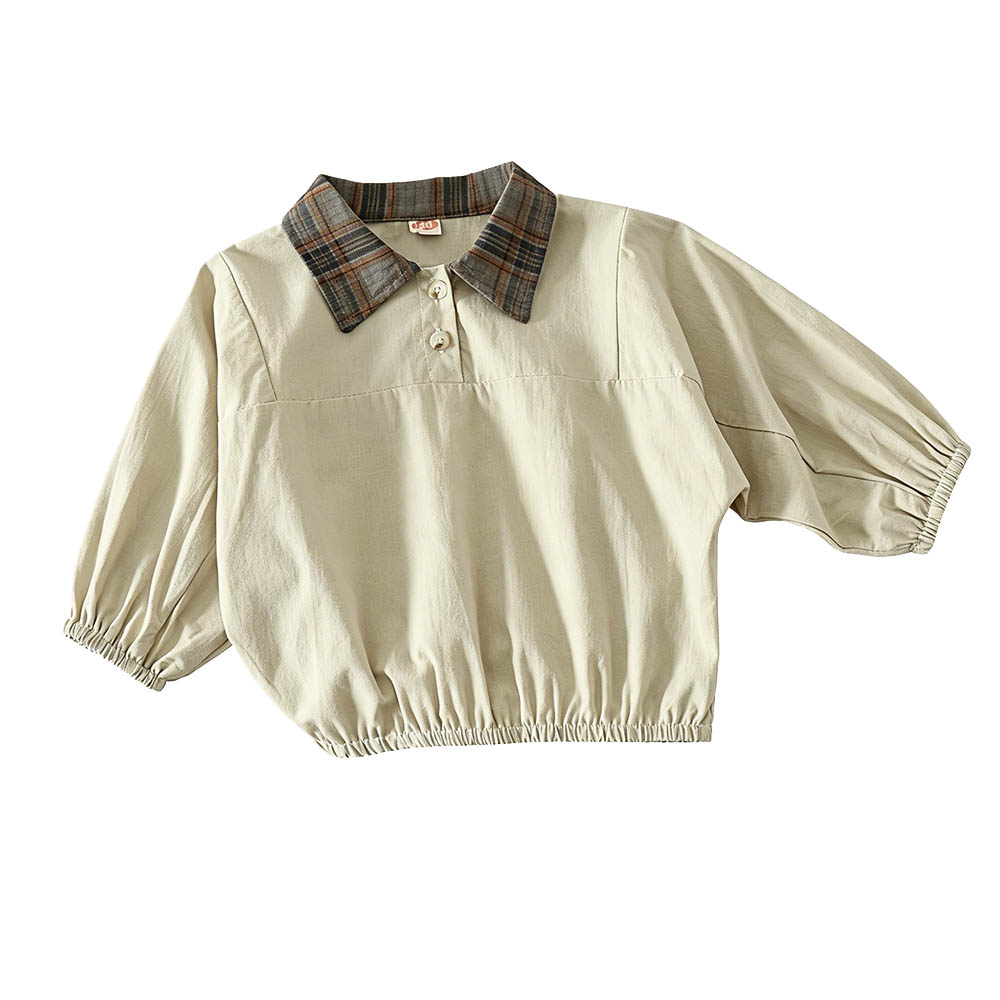 Taiyage - Baby Boy's Check Collared Half-Button Long-Sleeves T-Shirt