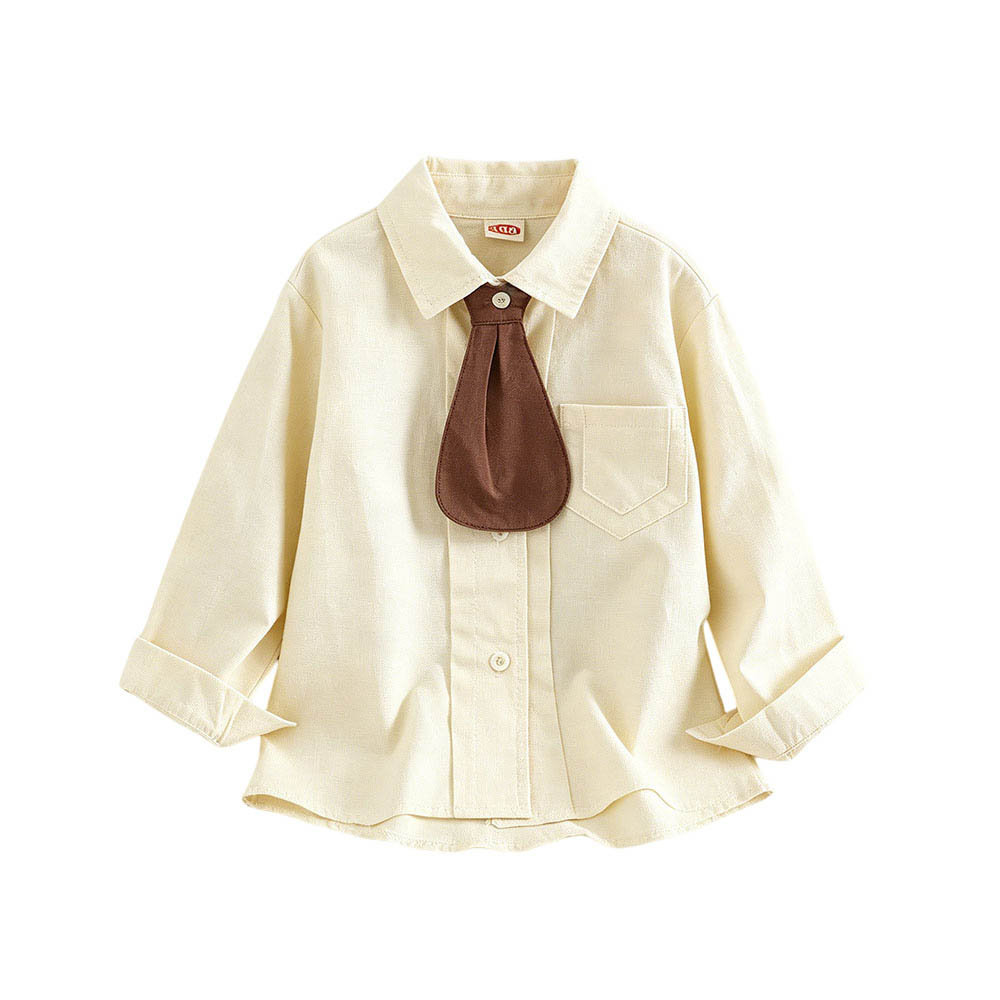 Taiyage - Baby Boy's Long Sleeves Button-Down Shirt With Removable Tie - Beige