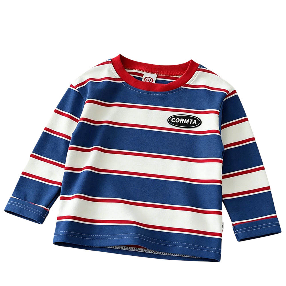 Taiyage - Baby Boy's Striped Cotton Long Sleeves T-Shirt - Blue