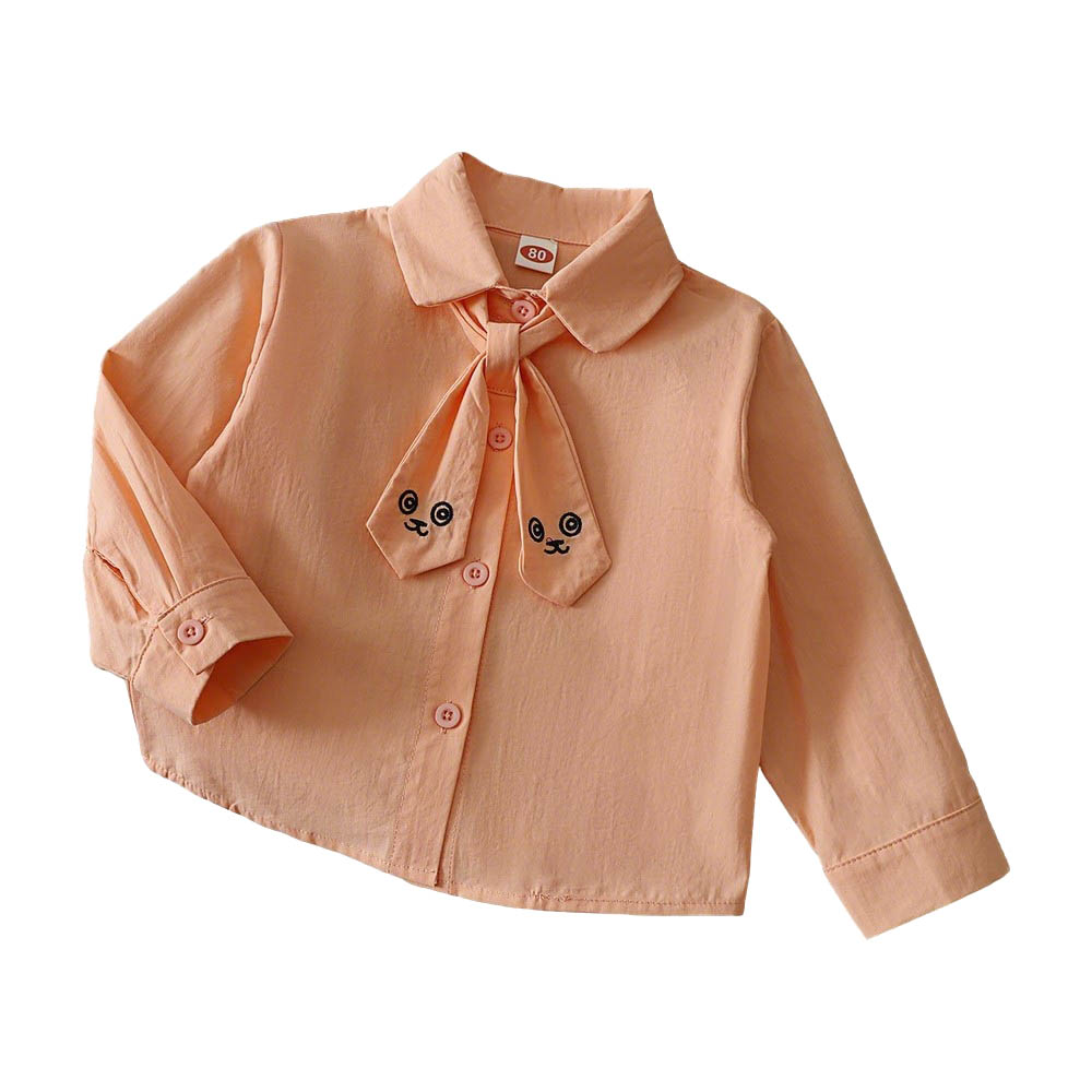Taiyage - Baby Girl's Embroidered Bunny Tie Long-Sleeves Shirt - Orange