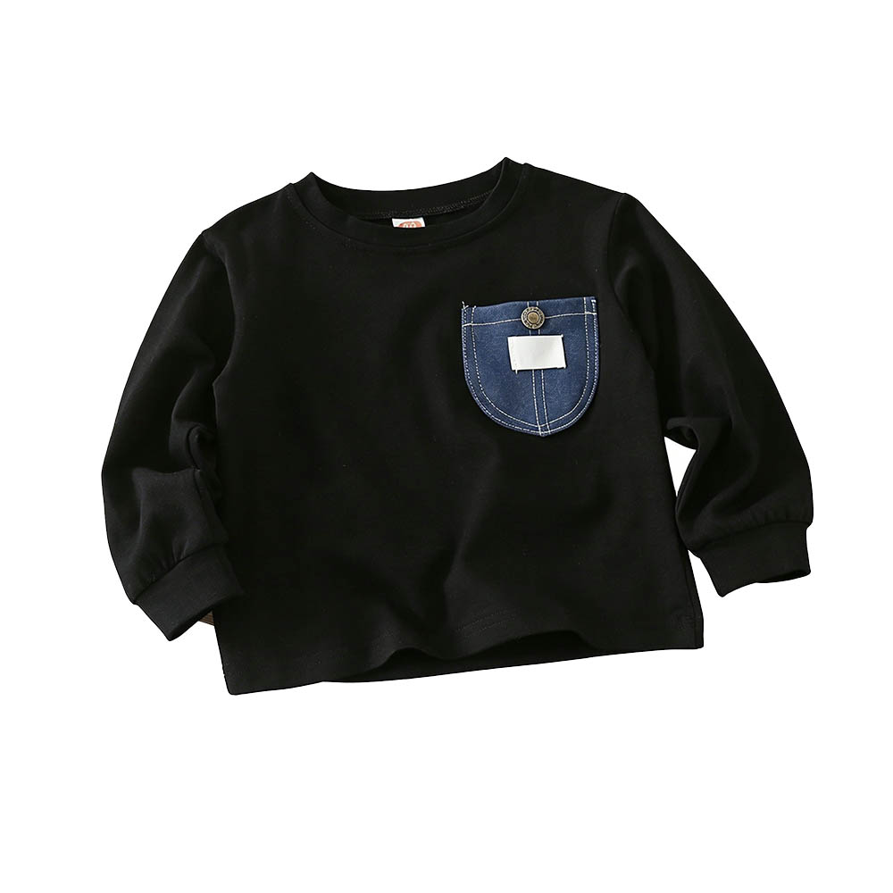 Taiyage - Baby Boy's Cotton Long Sleeves T-Shirt With Pocket Detail - Black