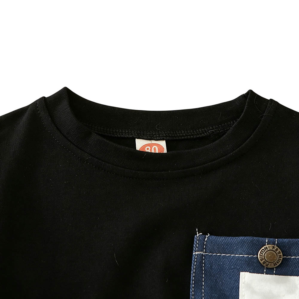 Taiyage - Baby Boy's Cotton Long Sleeves T-Shirt With Pocket Detail - Black