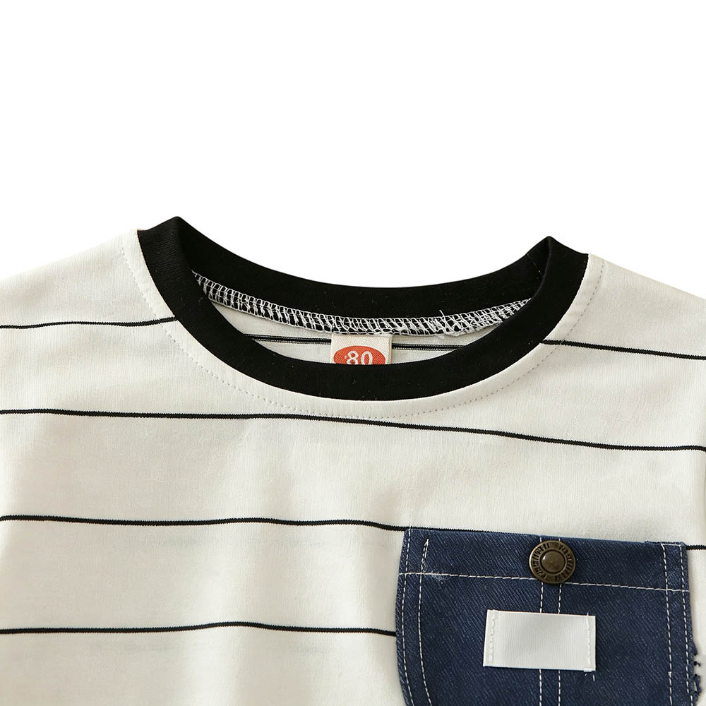 Taiyage - Baby Boy's Striped Cotton Long Sleeves T-Shirt With Pocket Detail