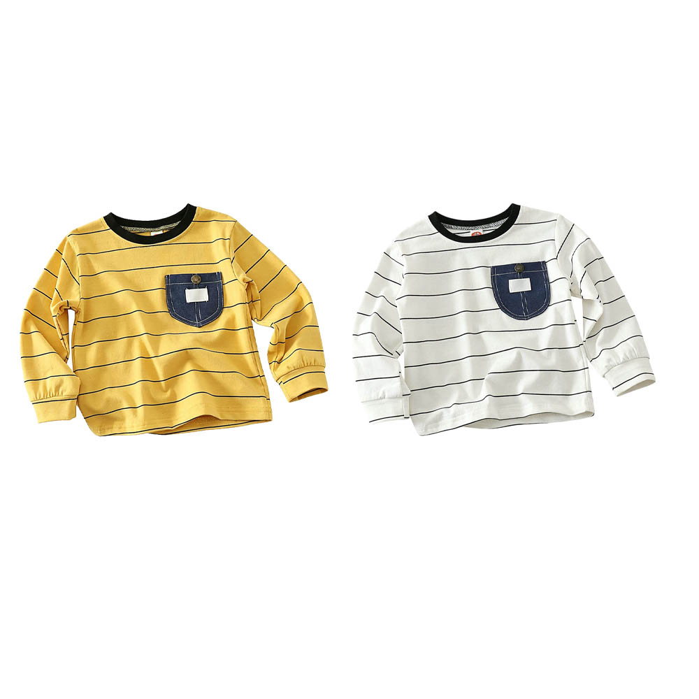 Taiyage - Baby Boy's Striped Cotton Long Sleeves T-Shirt With Pocket Detail