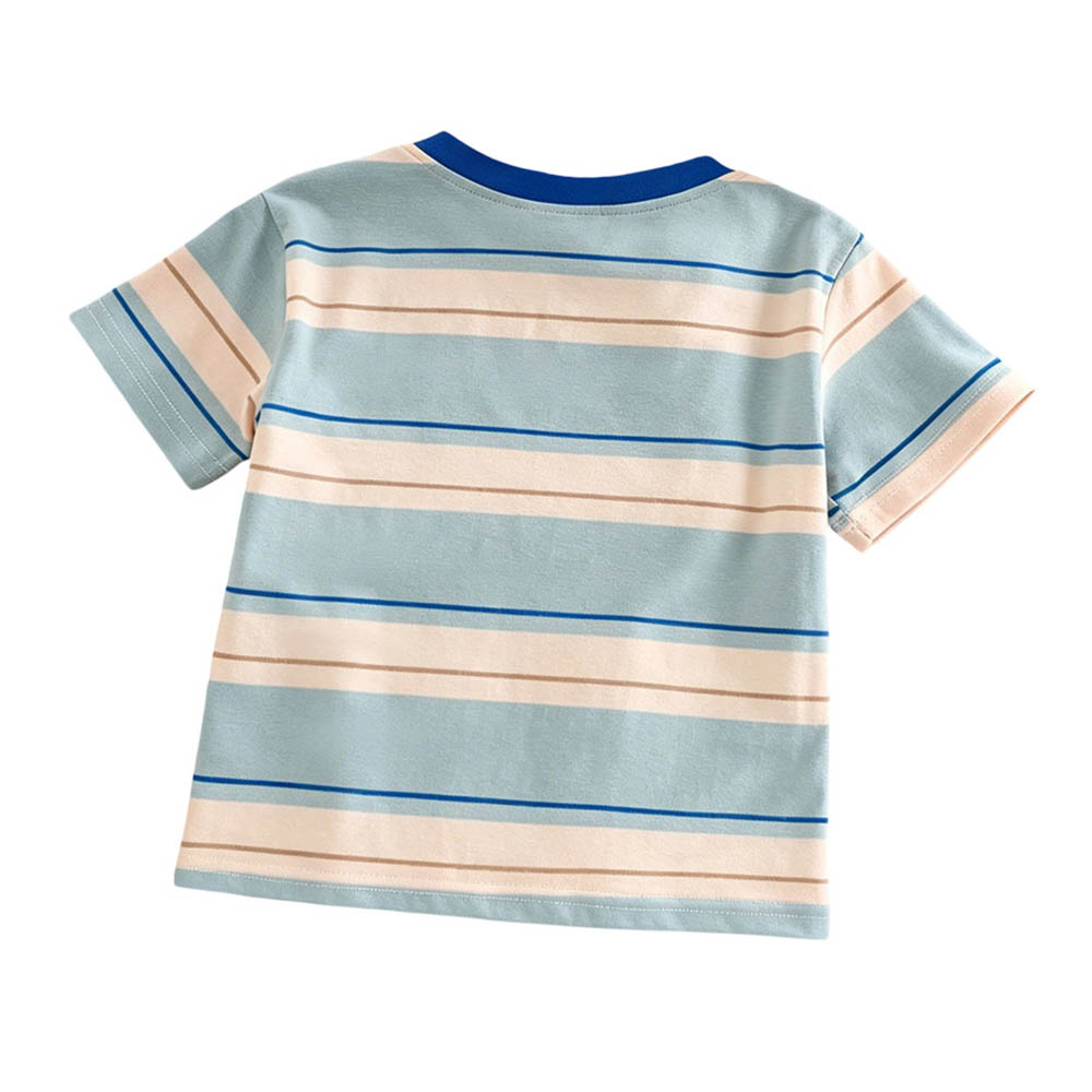 Taiyage - Baby Striped Short Sleeves T-Shirt With Applique Detail - Blue