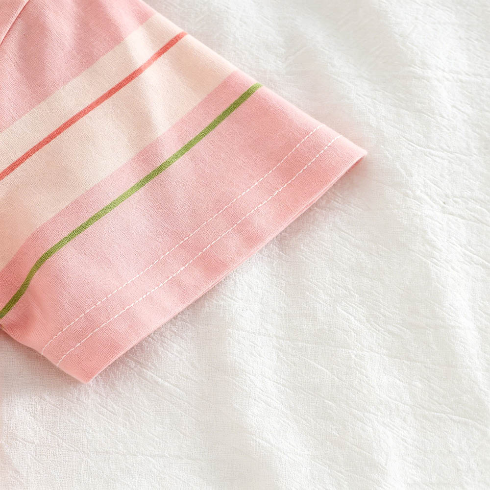 Taiyage - Baby Striped Short Sleeves T-Shirt With Applique Detail - Pink