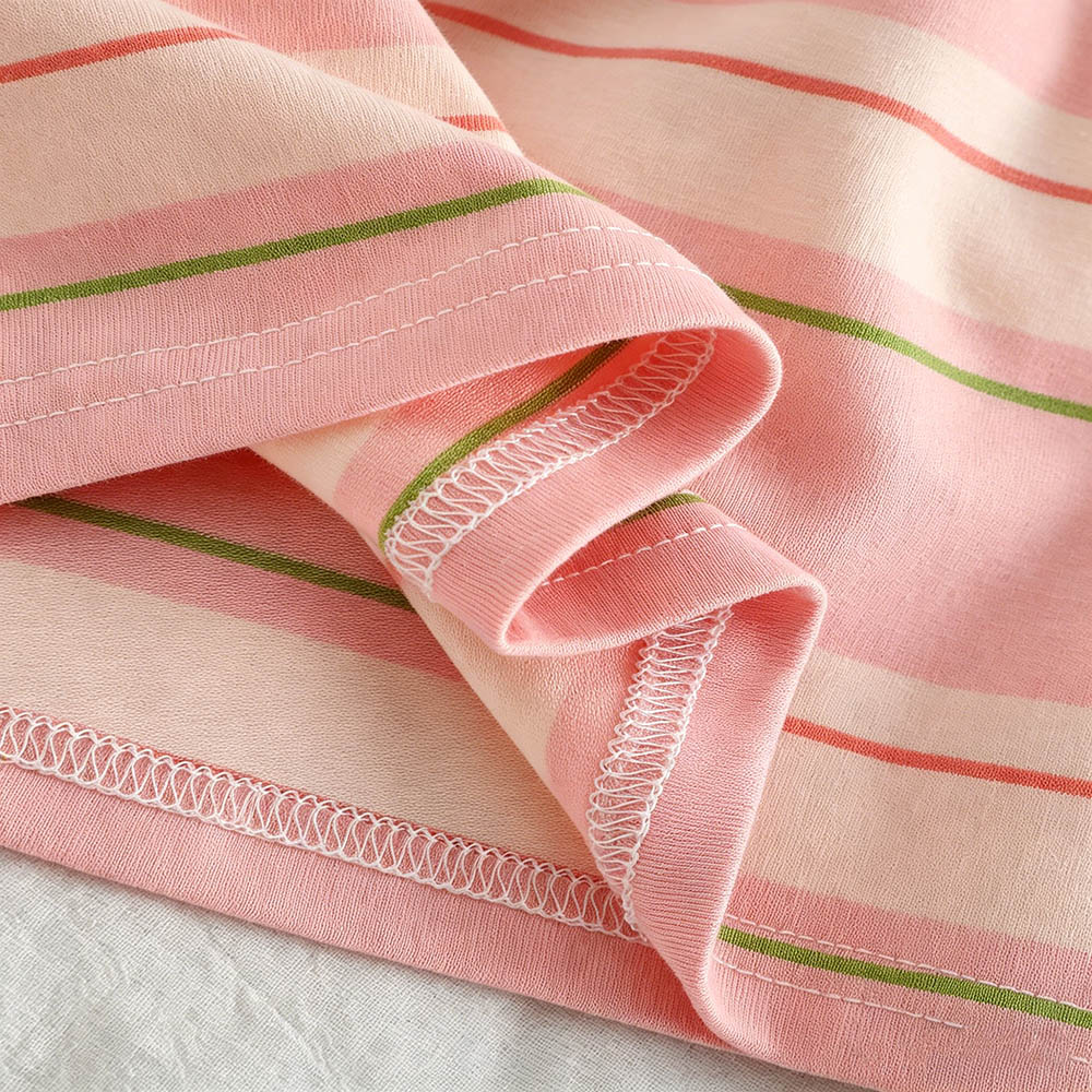 Taiyage - Baby Striped Short Sleeves T-Shirt With Applique Detail - Pink