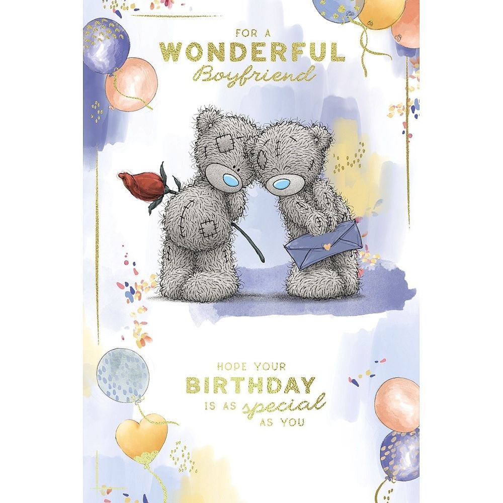Carte Blanche - For A Wonderful Boyfriend Birthday Greeting Card - Bear With Rose & Card
