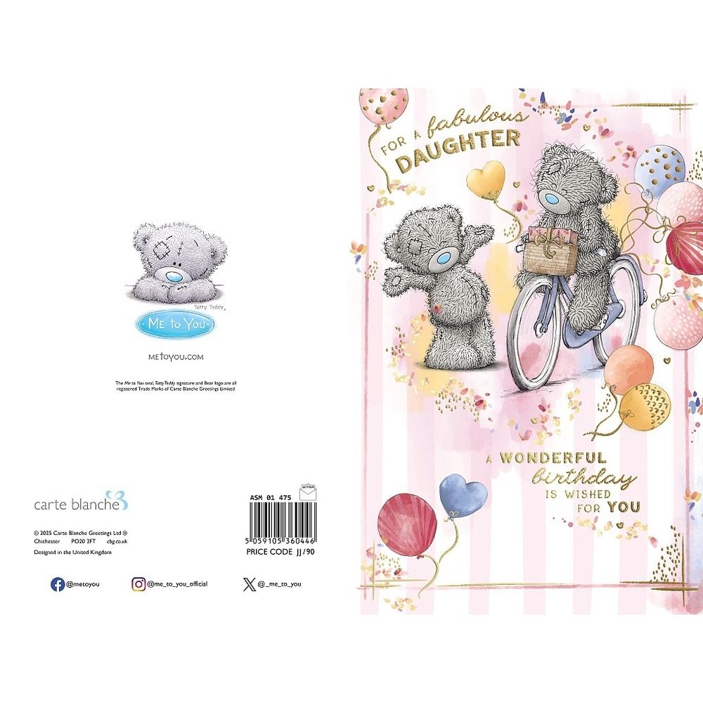 Carte Blanche - For A Fabulous Daughter Birthday Greeting Card - Bear On Bicycle