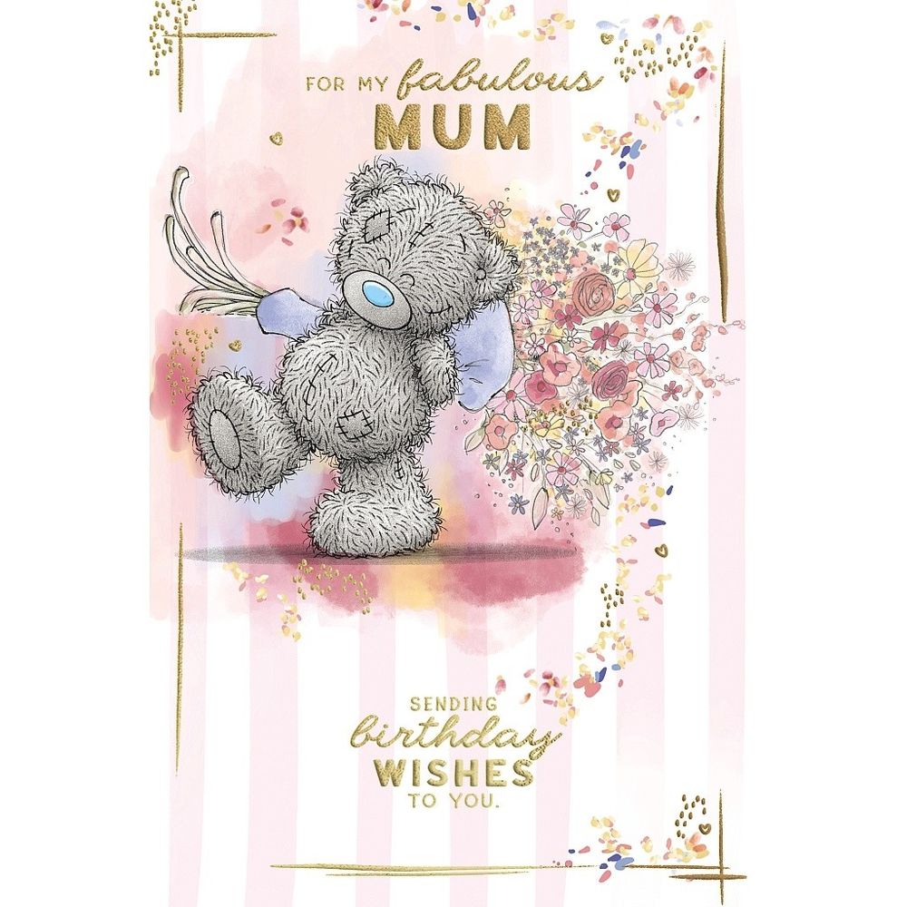 Carte Blanche - For My Fabulous Mum Birthday Greeting Card - Bear With Flower Bouquet