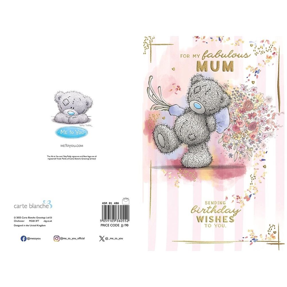 Carte Blanche - For My Fabulous Mum Birthday Greeting Card - Bear With Flower Bouquet