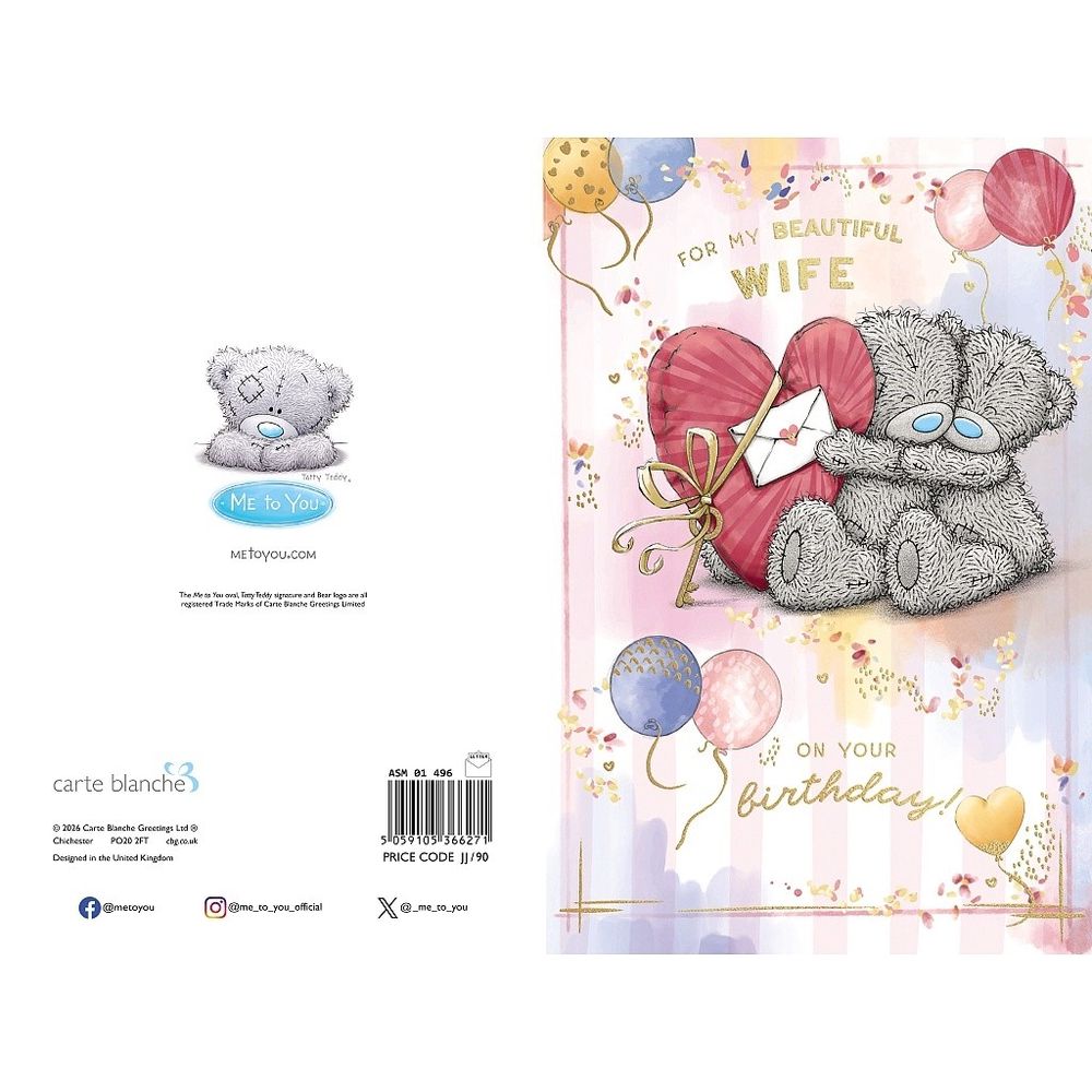 Carte Blanche - For My Beautiful Wife Birthday Greeting Card - Hugging Bears