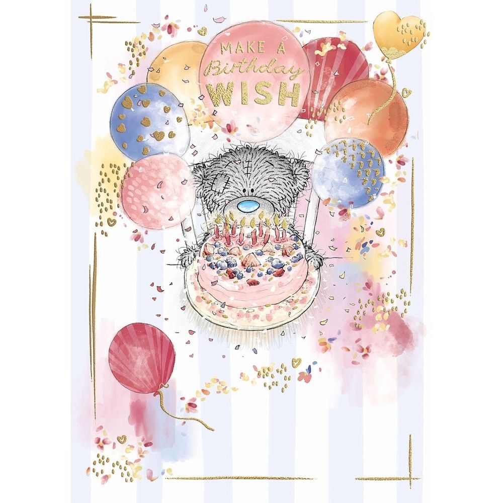 Carte Blanche - Birthday Wish Greeting Card - Bear With Cake & Balloons