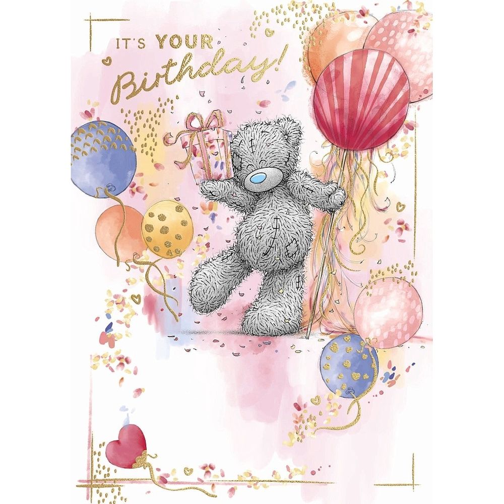 Carte Blanche - It's Your Birthday Greeting Card - Bear Holding A Present