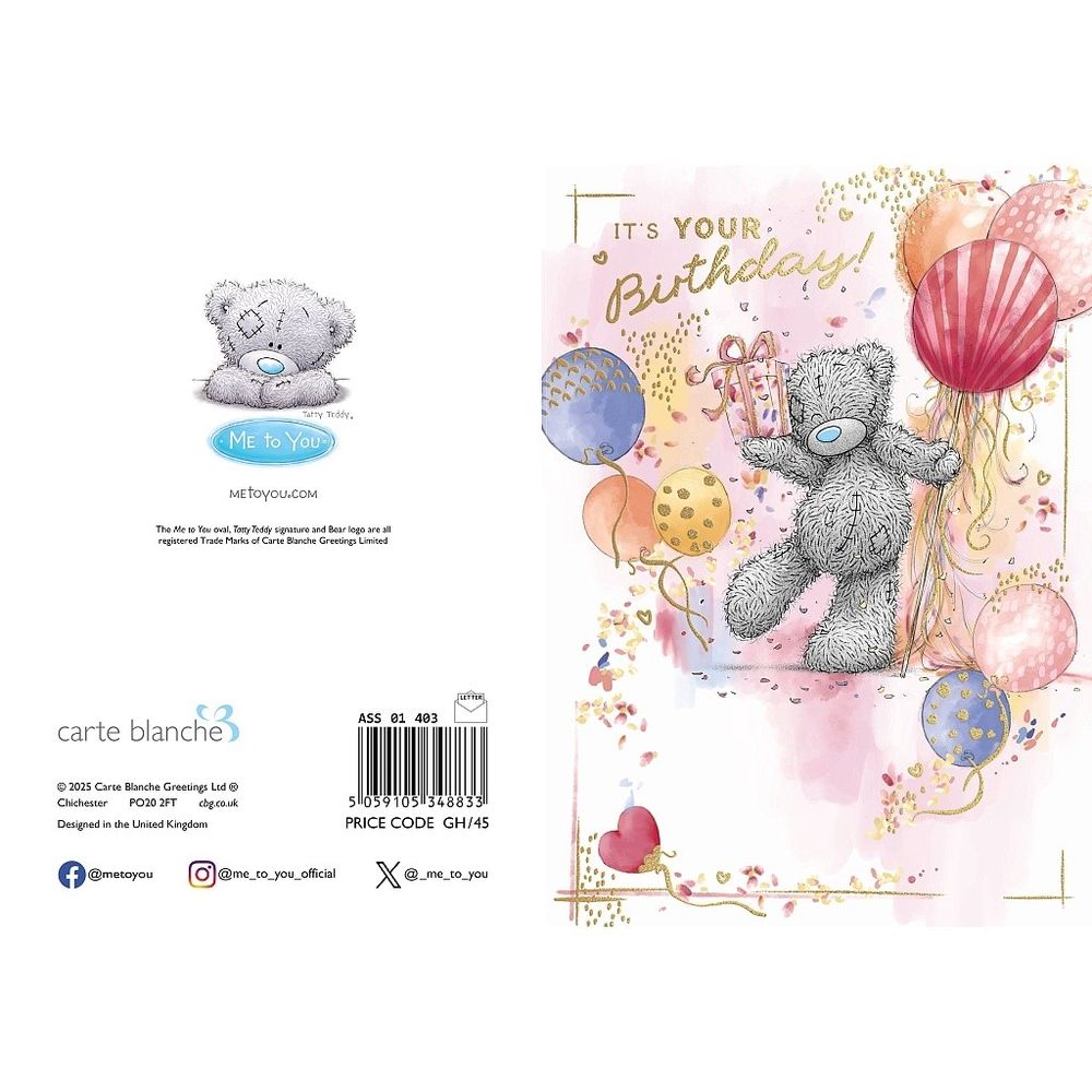 Carte Blanche - It's Your Birthday Greeting Card - Bear Holding A Present