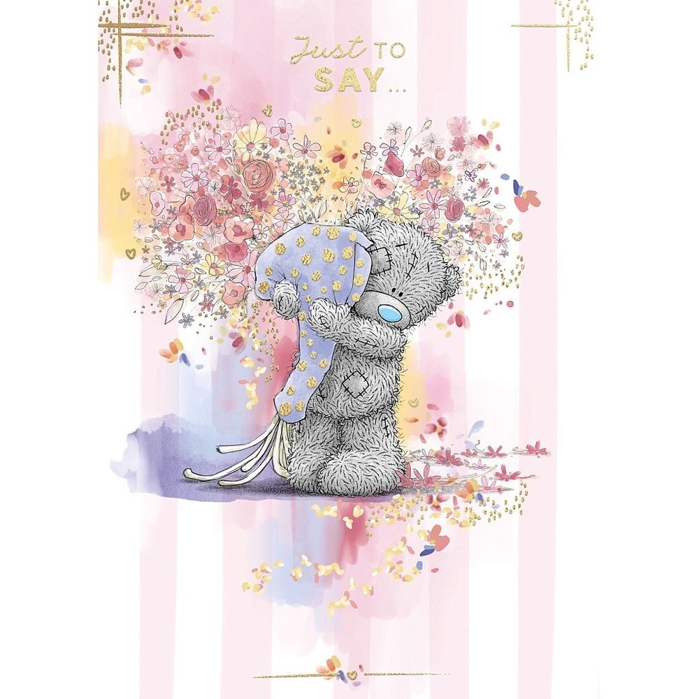 Carte Blanche - Just To Say Greeting Card - Bear Holding Flower Bouquet