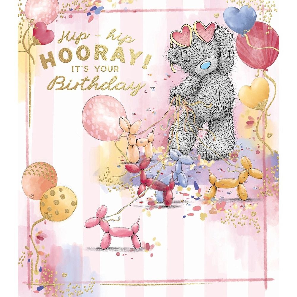 Carte Blanche - Hip-Hip Horray Birthday Greeting Card - Bear With Heart & Balloons