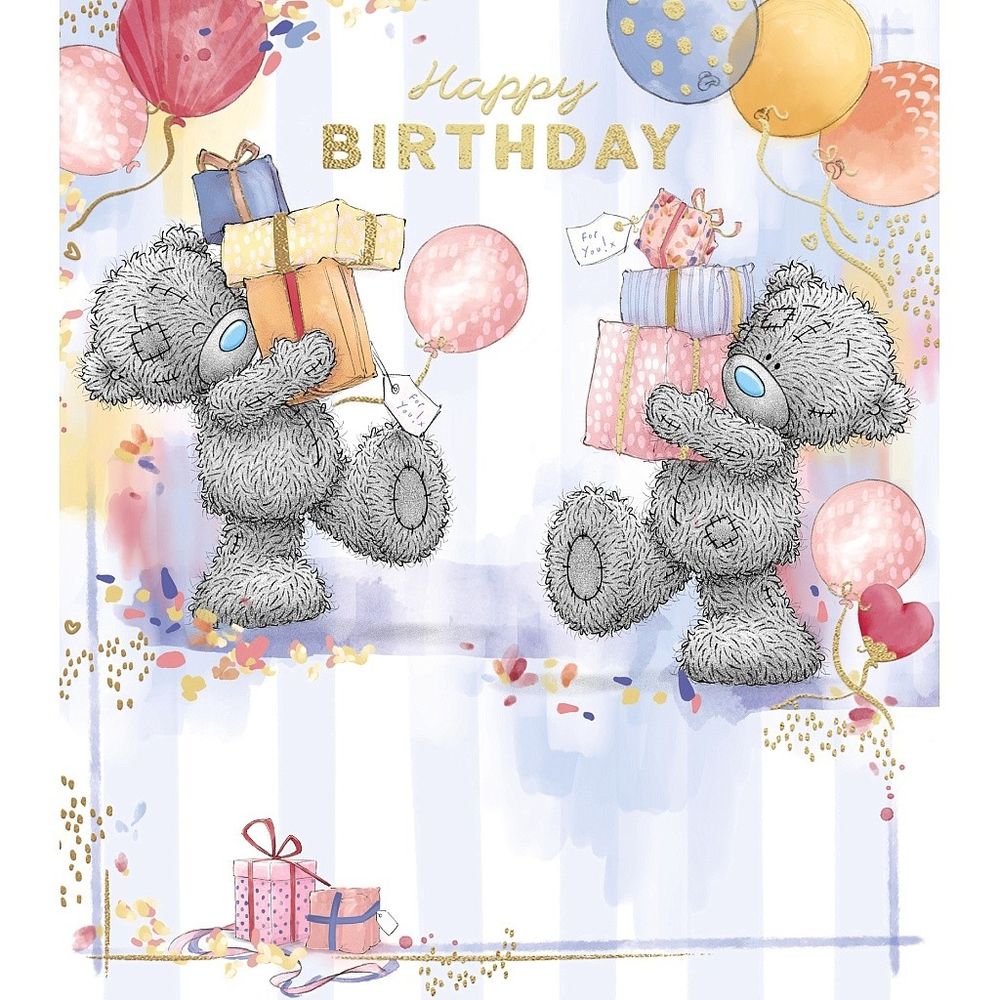 Carte Blanche - Happy Birthday Greeting Card - Bear Carrying Stacks Of Gifts