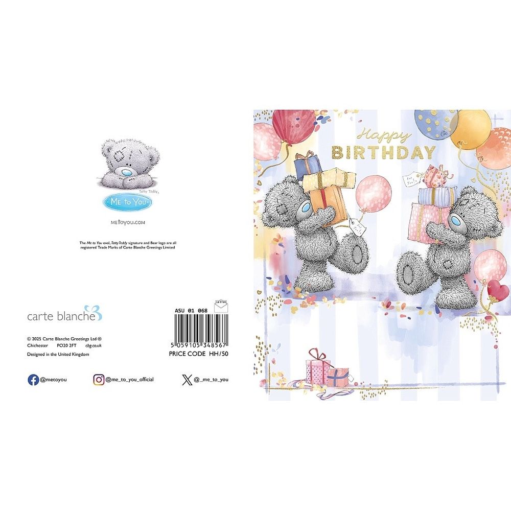 Carte Blanche - Happy Birthday Greeting Card - Bear Carrying Stacks Of Gifts
