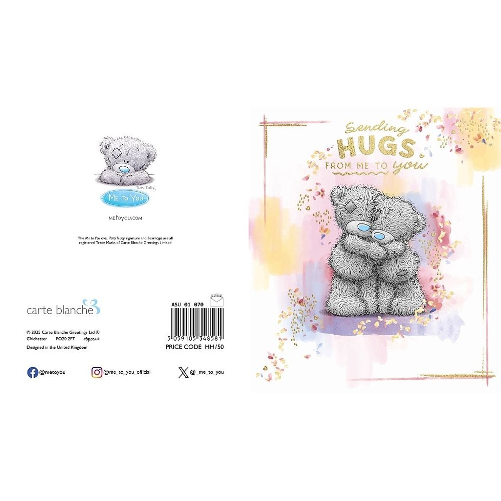 Carte Blanche - Sending Hugs From Me To You Greeting Card - Multicolor