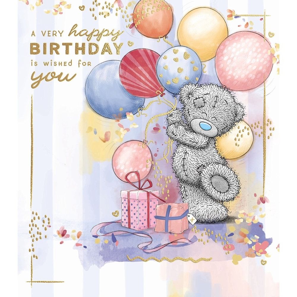 Carte Blanche - A Very Happy Birthday Greeting Card - Bear Holding Balloons