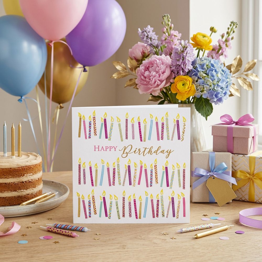 Tracks - Happy Birthday Candles Design Card With Envelope
