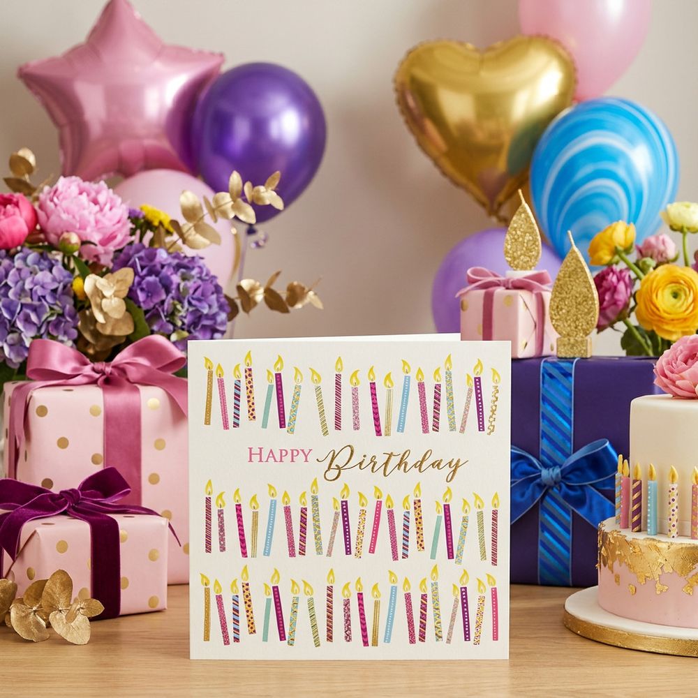 Tracks - Happy Birthday Candles Design Card With Envelope