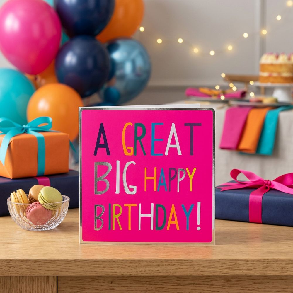 Tracks - A Great Big Happy Birthday Neon Design Blank Card