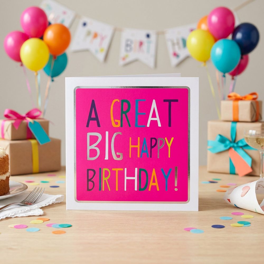 Tracks - A Great Big Happy Birthday Neon Design Blank Card