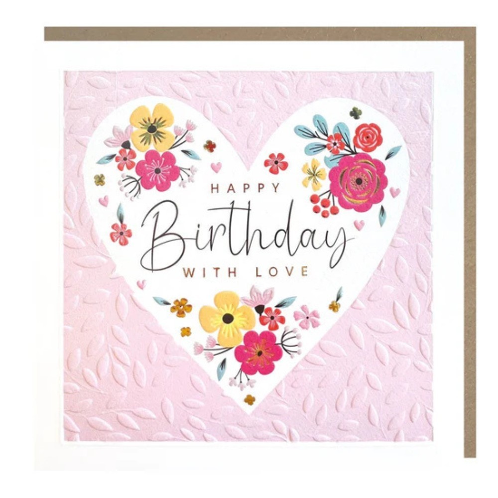 Tracks - Happy Birthday Blank Floral Heart Design Card