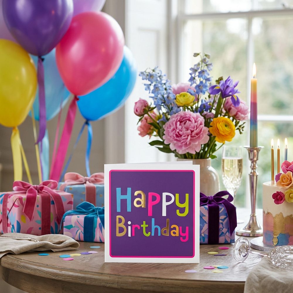 Tracks - Neon Happy Birthday Blank Birthday Card
