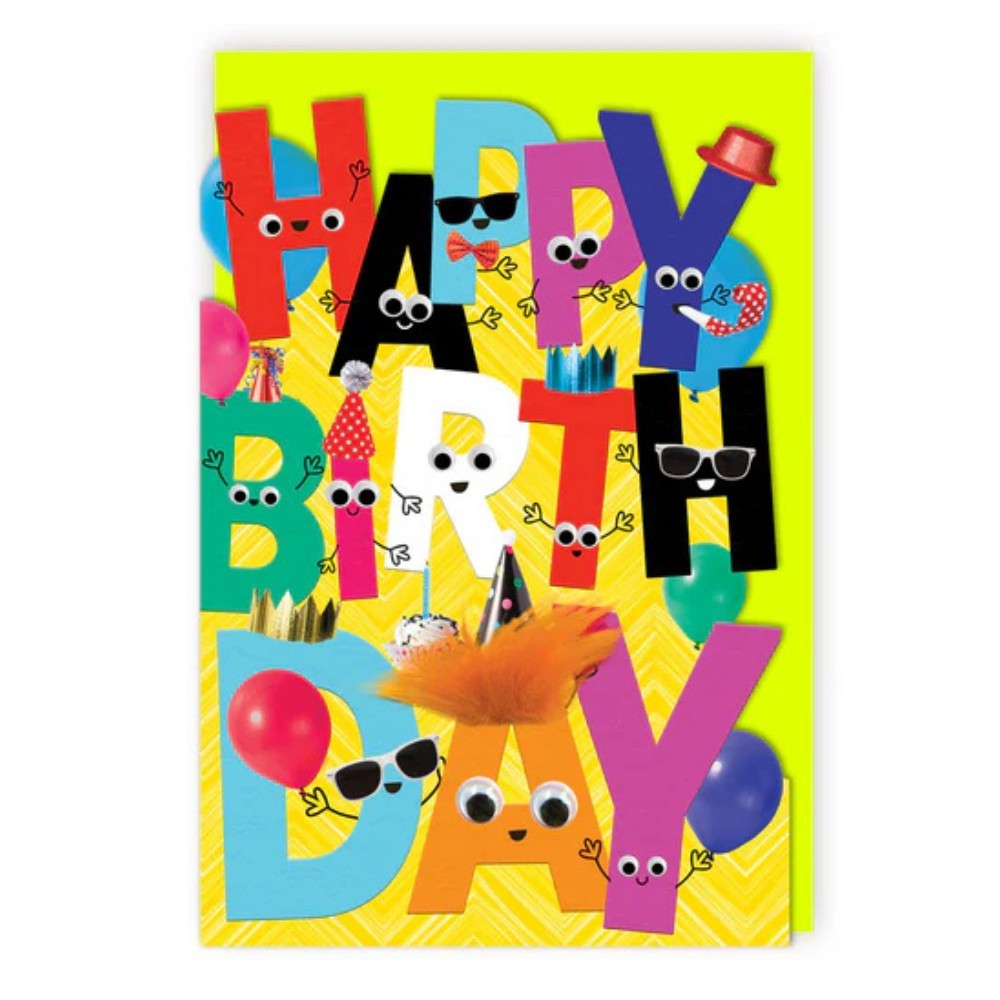 Tracks - Happy Birthday Glasses, Eyes Fluff & Gogglie Design Card