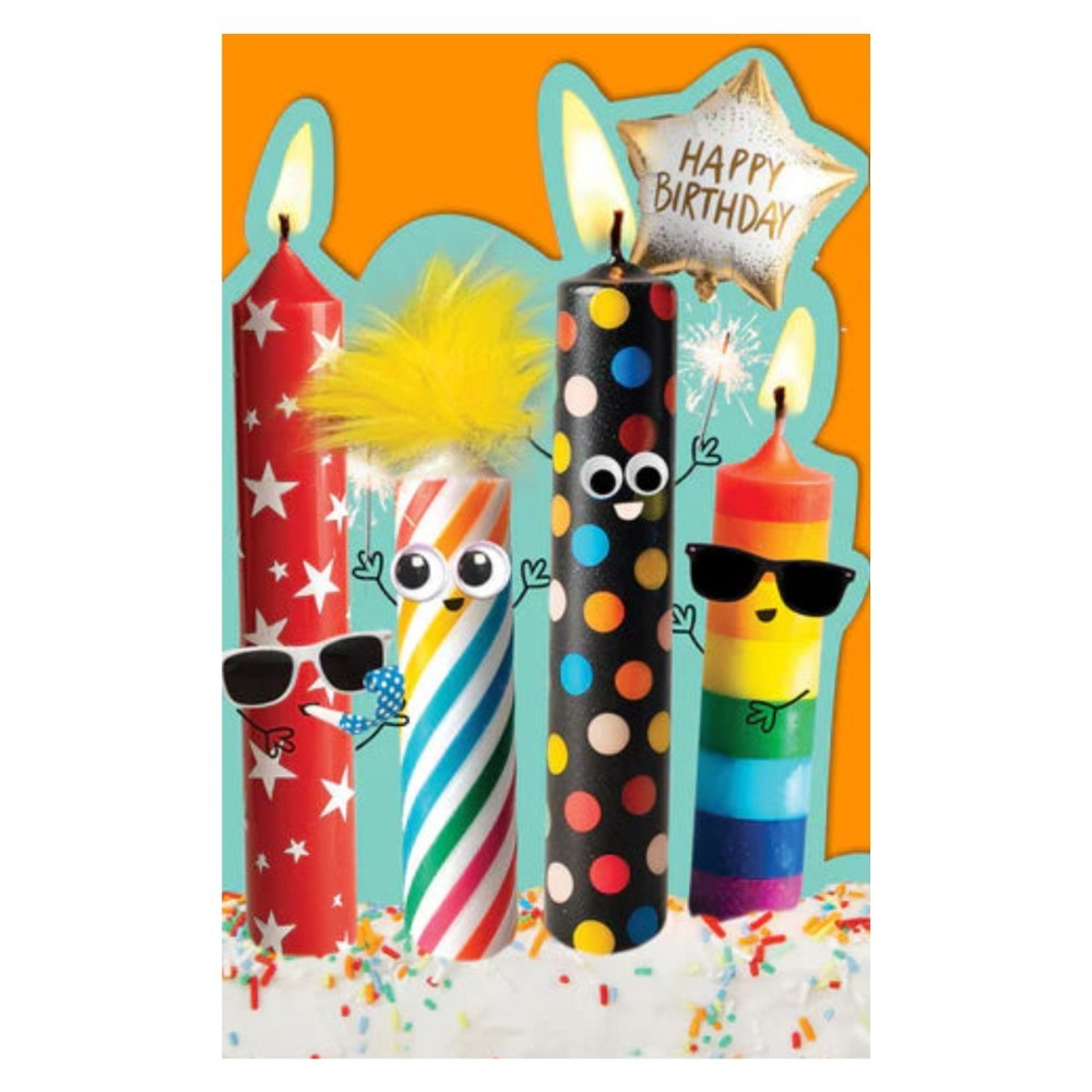 Tracks - Happy Birthday Candles Fluff & Gogglie Design Card With Envelope