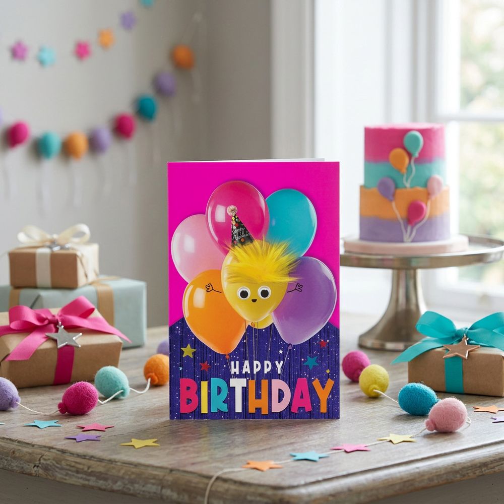 Tracks - Balloons Fluff & Gogglie Design Birthday Card