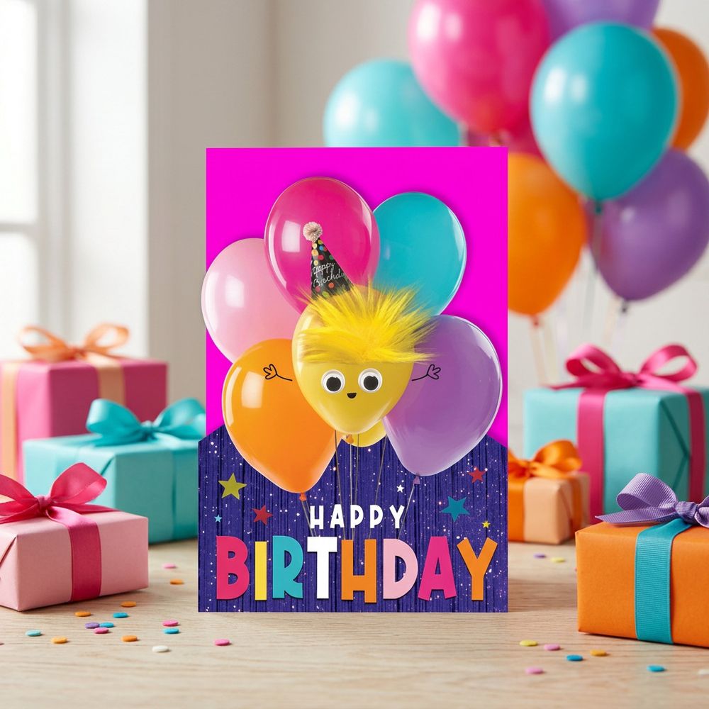 Tracks - Balloons Fluff & Gogglie Design Birthday Card