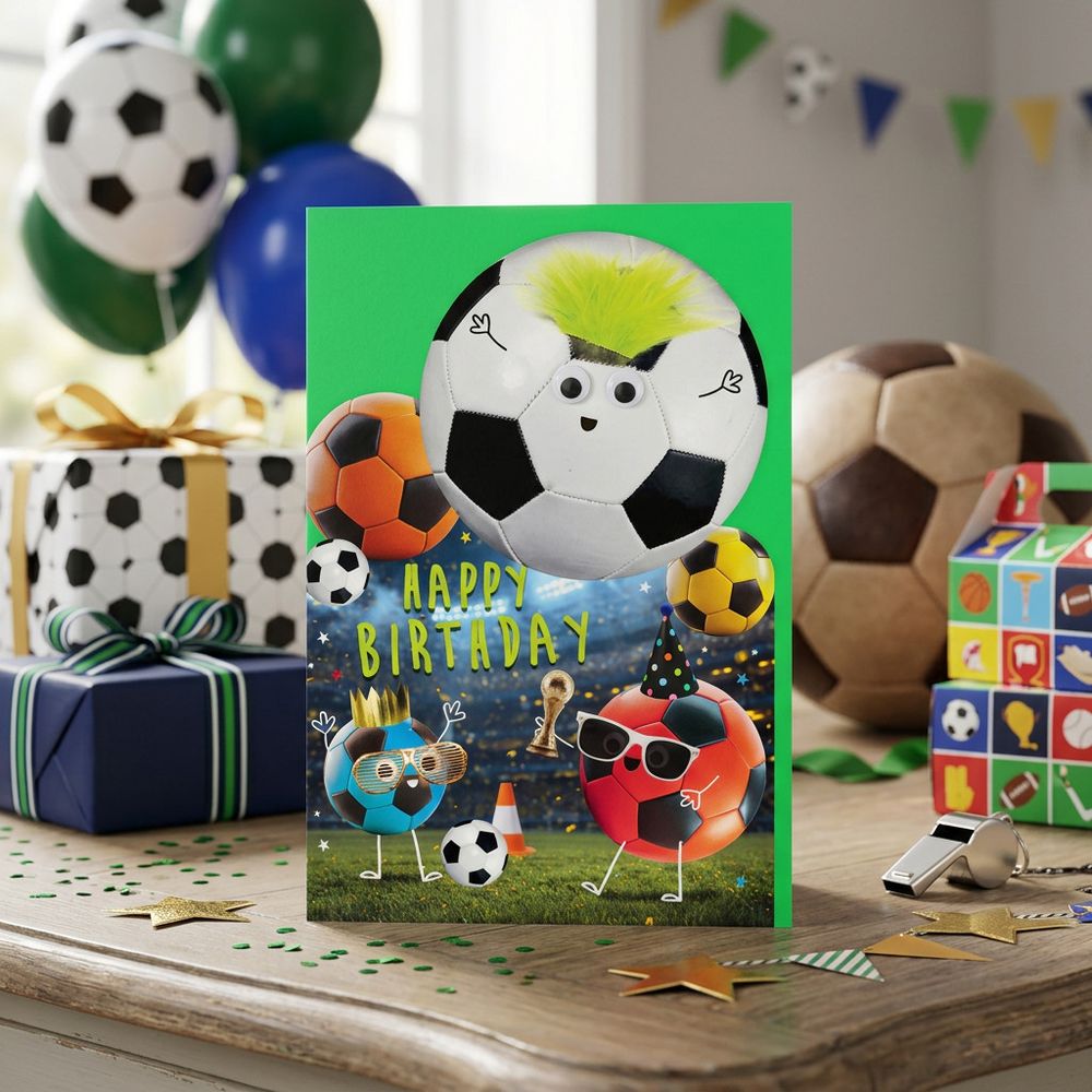 Tracks - Football Fluff & Gogglie Design Birthday Card