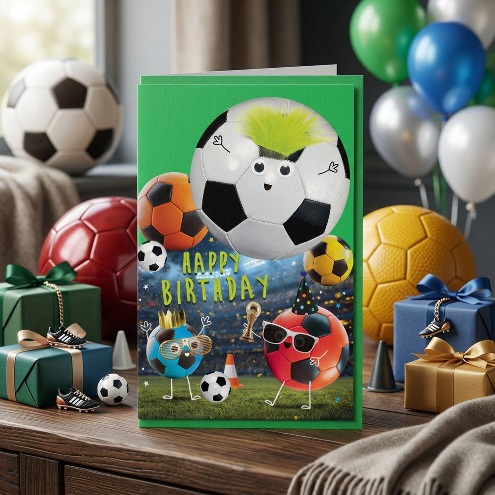 Tracks - Football Fluff & Gogglie Design Birthday Card