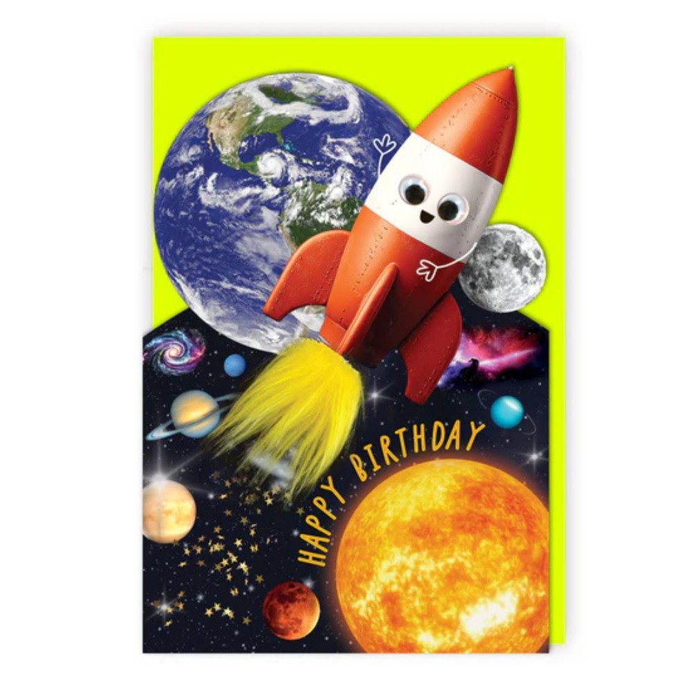 Tracks - Rocket To Space Fluff & Gogglie Design Happy Birthday Card