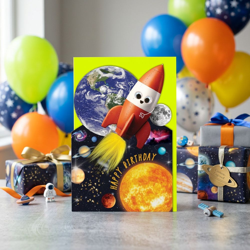 Tracks - Rocket To Space Fluff & Gogglie Design Happy Birthday Card