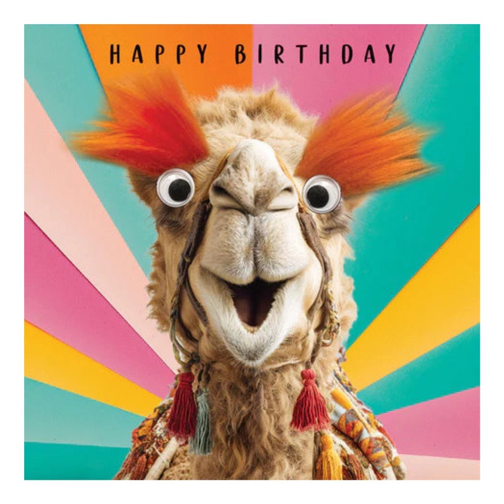 Tracks - Amazed Camel Fluff & Gogglie Design Happy Birthday Card