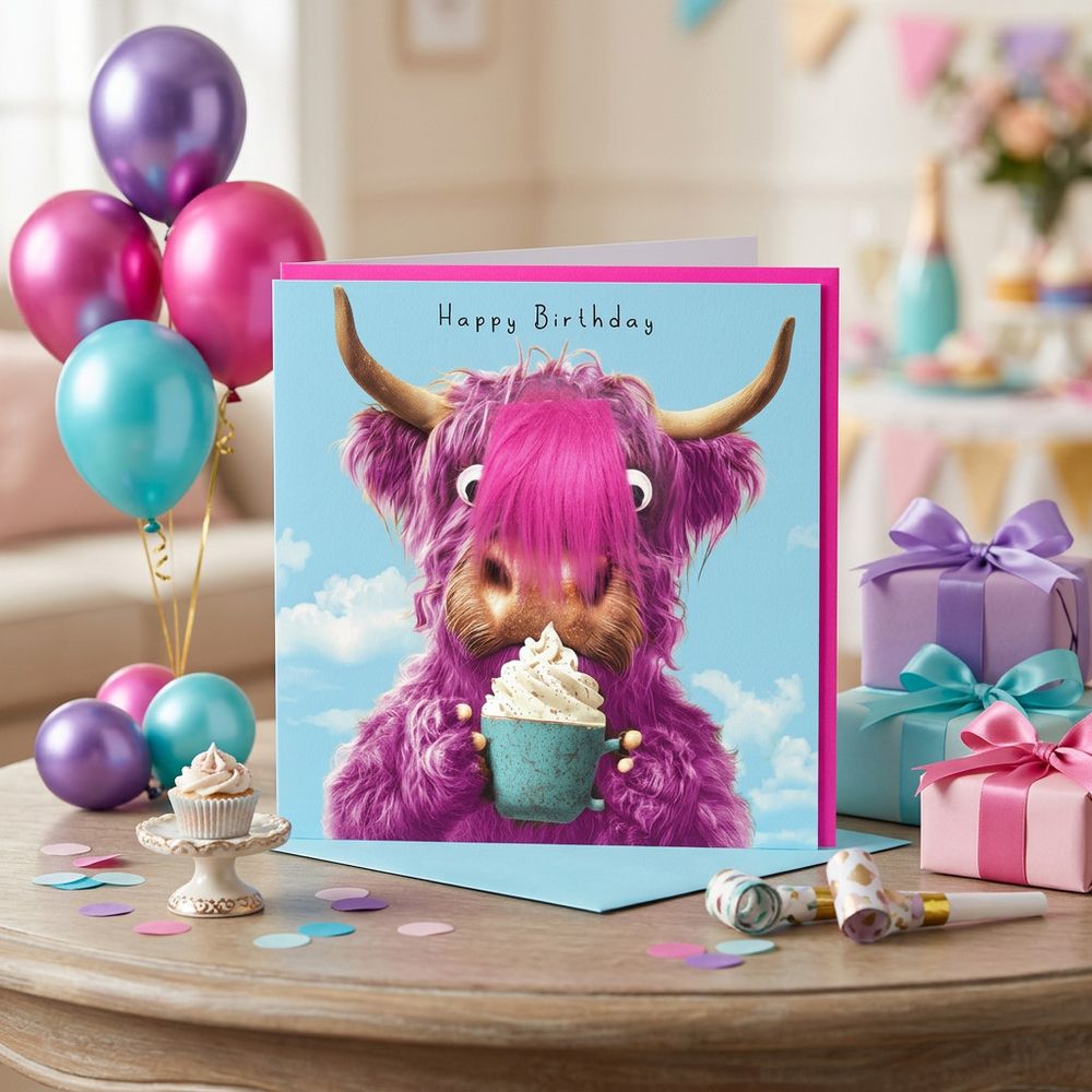 Tracks - Highlighted Cow Happy Birthday Blank Birthday Card