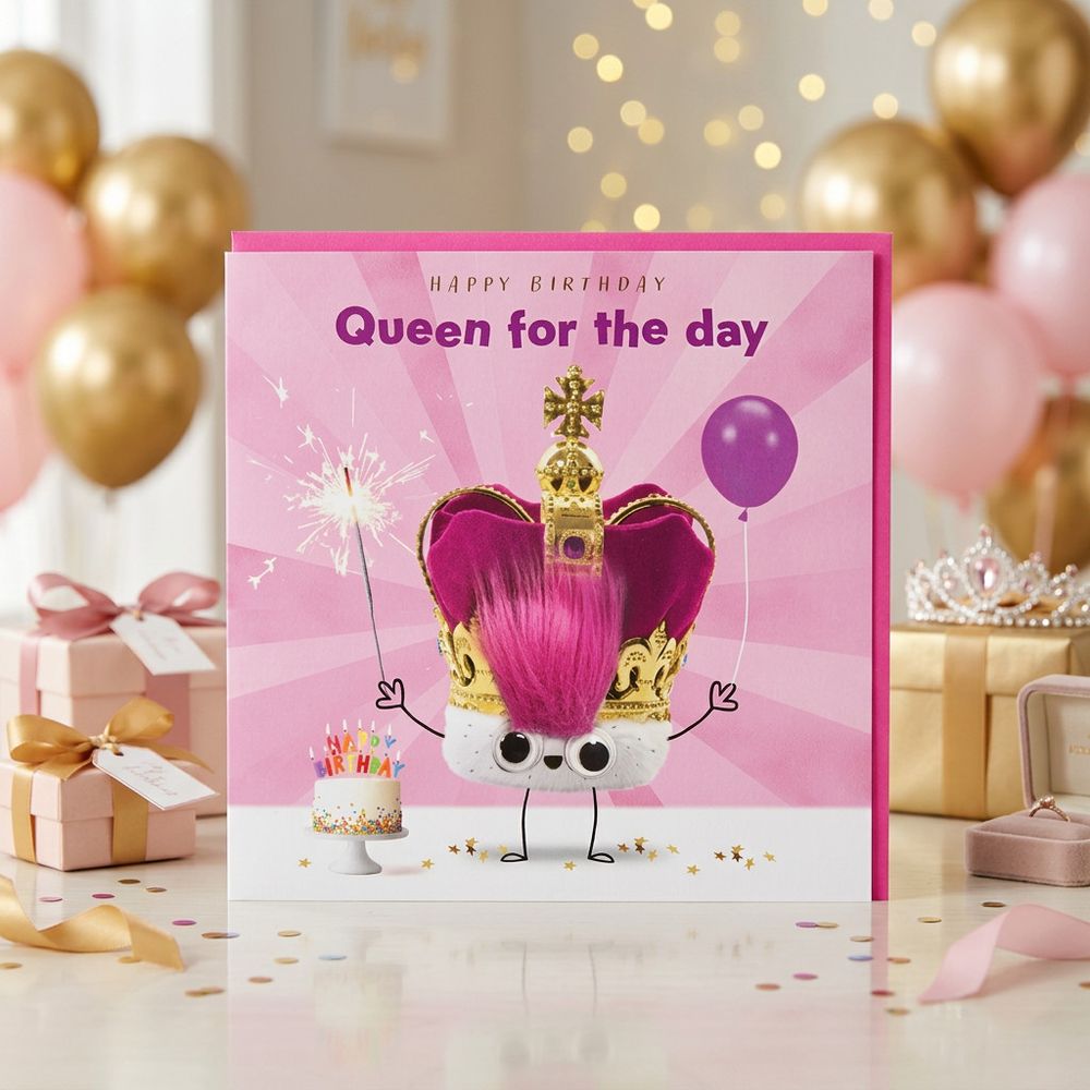 Tracks - Happy Birthday Queen For The Day Blank Card