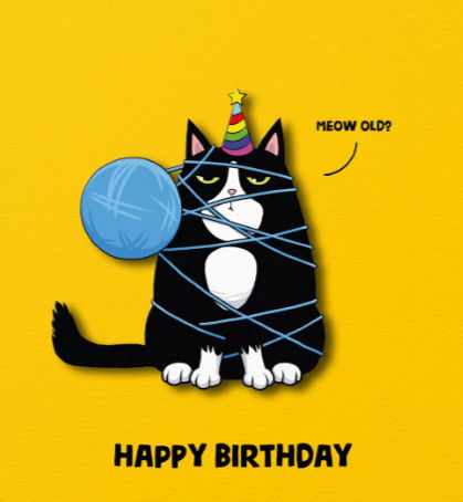 Tache - Black Cat Happy Birthday Blank Card